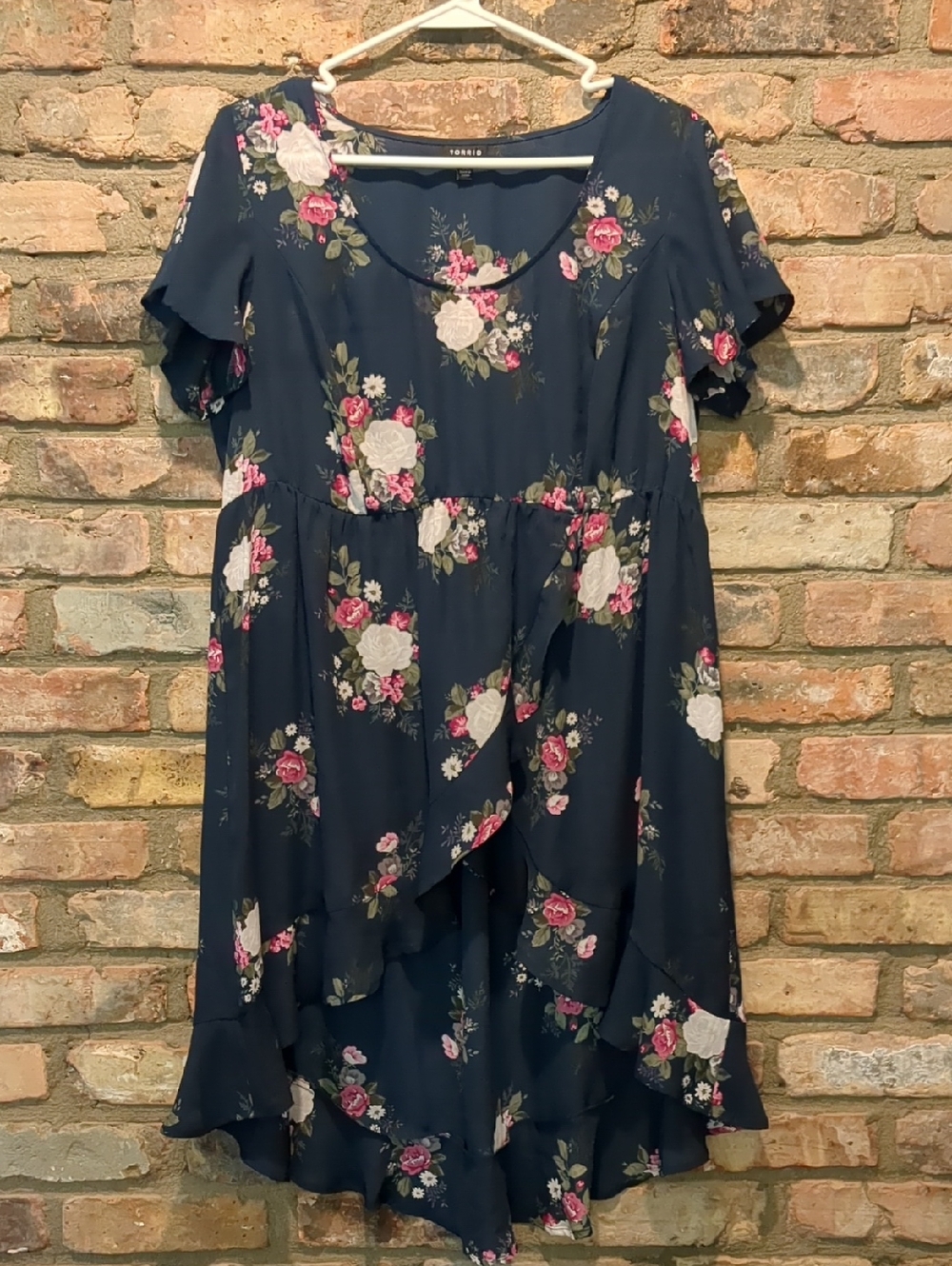 Torrid Lexie Navy Floral Georgette Babydoll Ruffle Tunic Blouse, Size 00